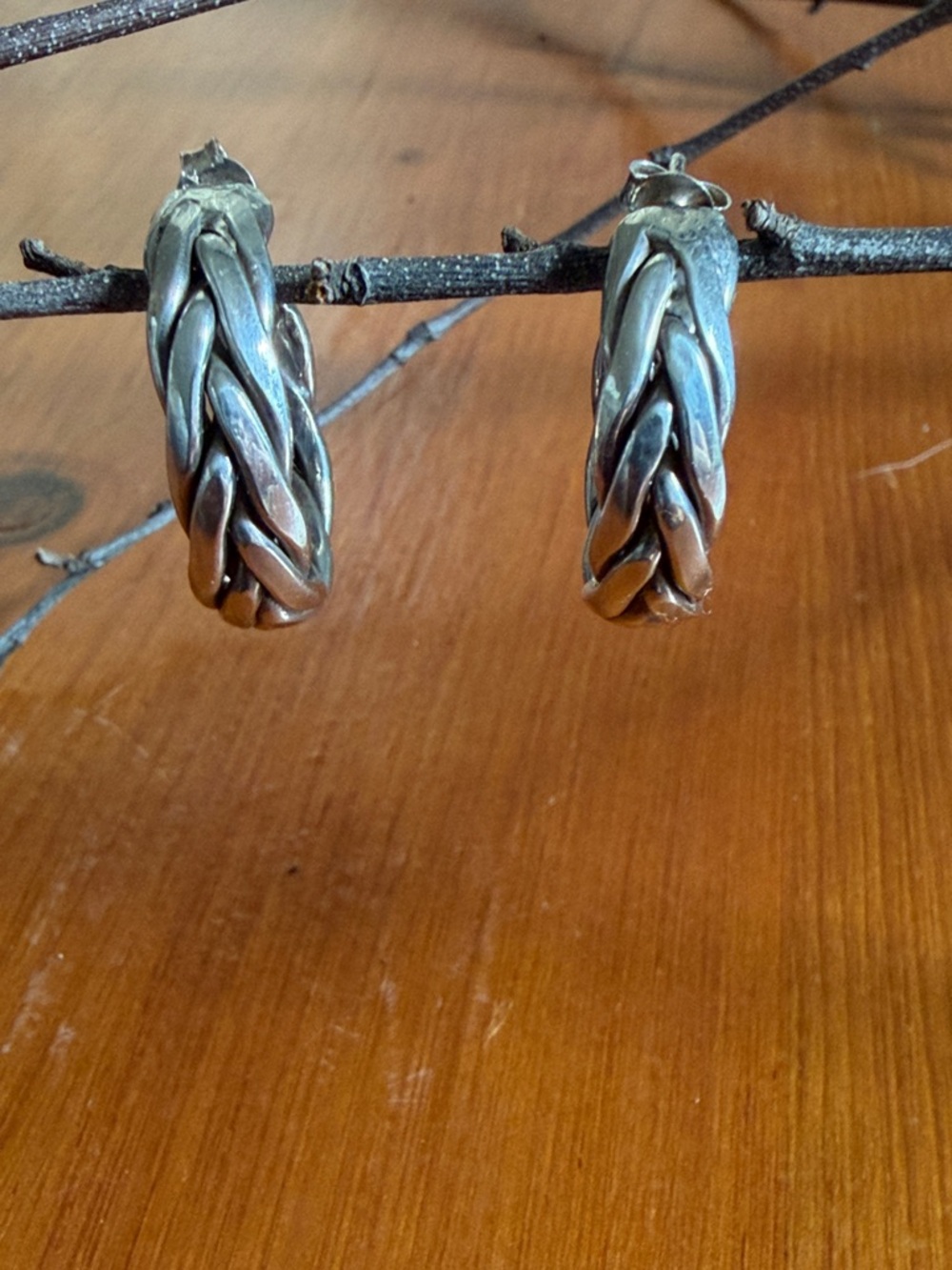 Braided sterling silver hoops